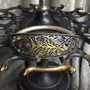 Vintage Inspired peacock feather cab bracelet